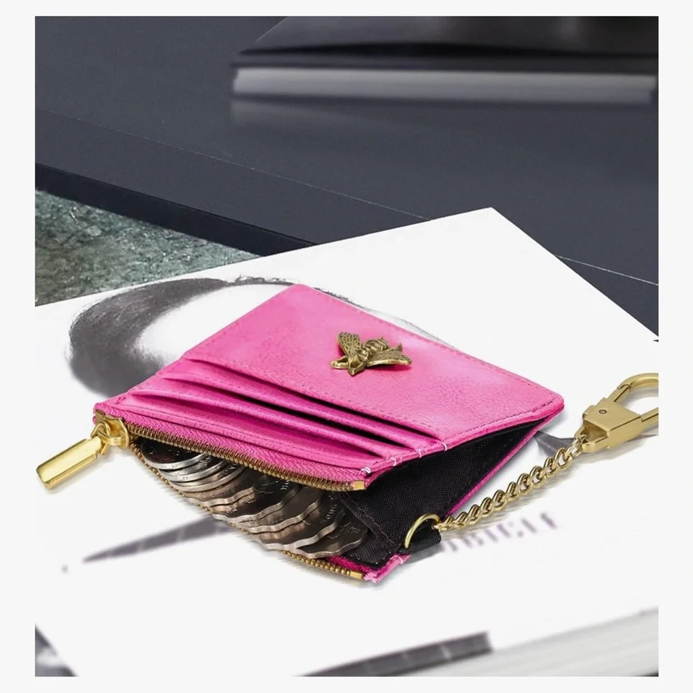🆕 Card Holder Keychain Wallet for Women with ID Window RFID Coin Purse Bee